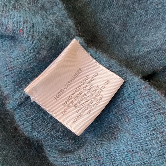 White + Warren V Neck cashmere Sweater, Large, petrol blue - Picture 4 of 5